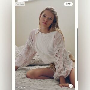 Anthropologie Cream Sweater with Lace Sleeves